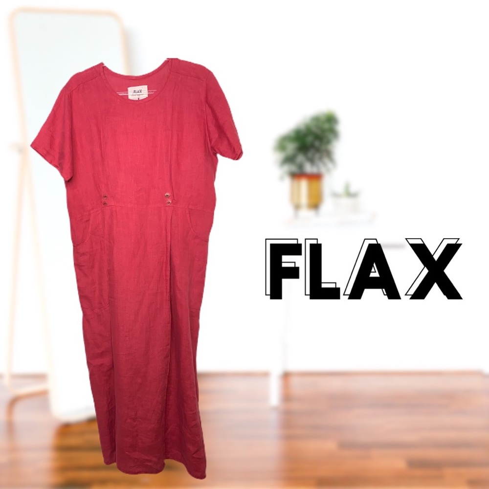 FLAX Linen Red Long Maxi Button Dress small
